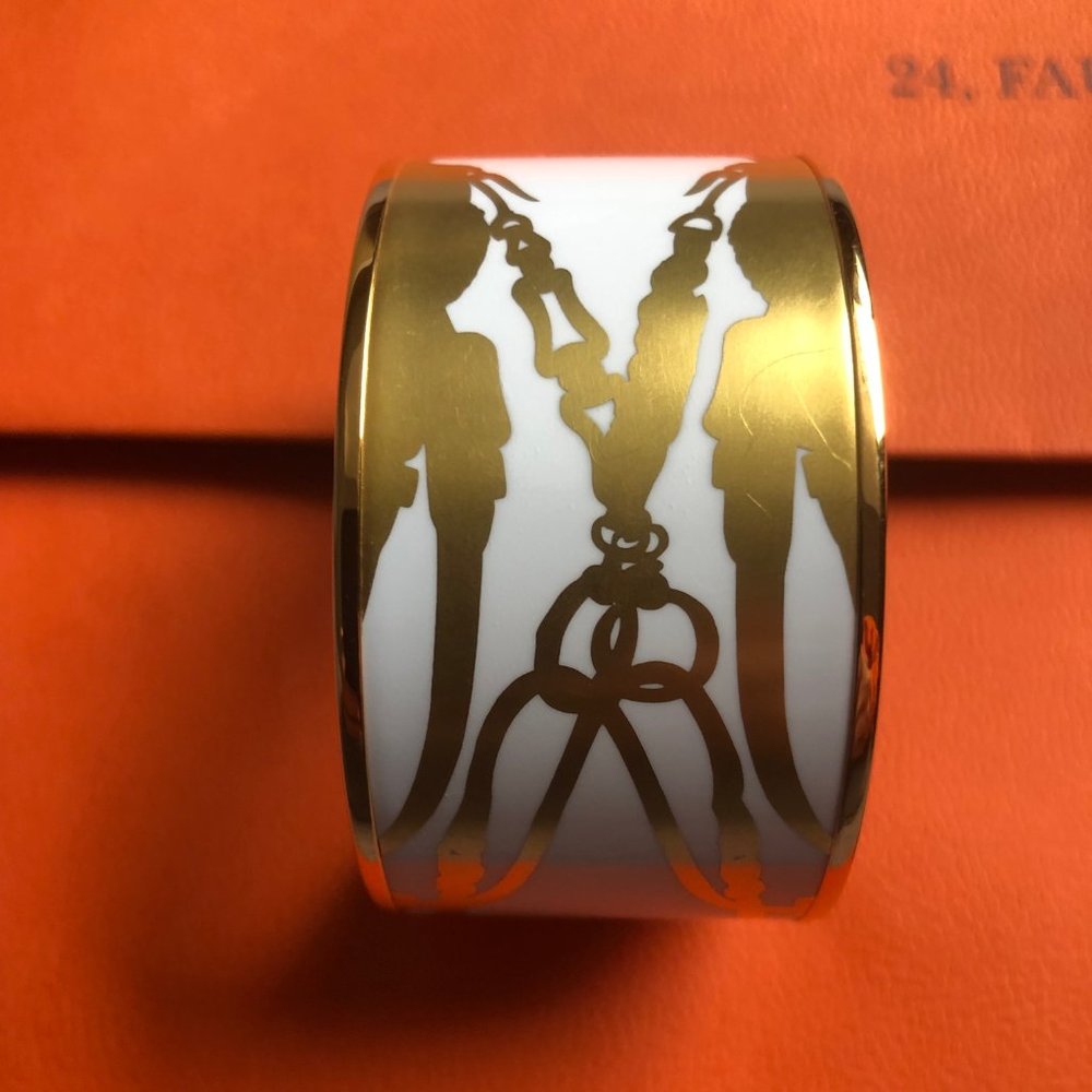 Hermès White and Gold Extra Wide Brides De Gala Tattoo Bangle